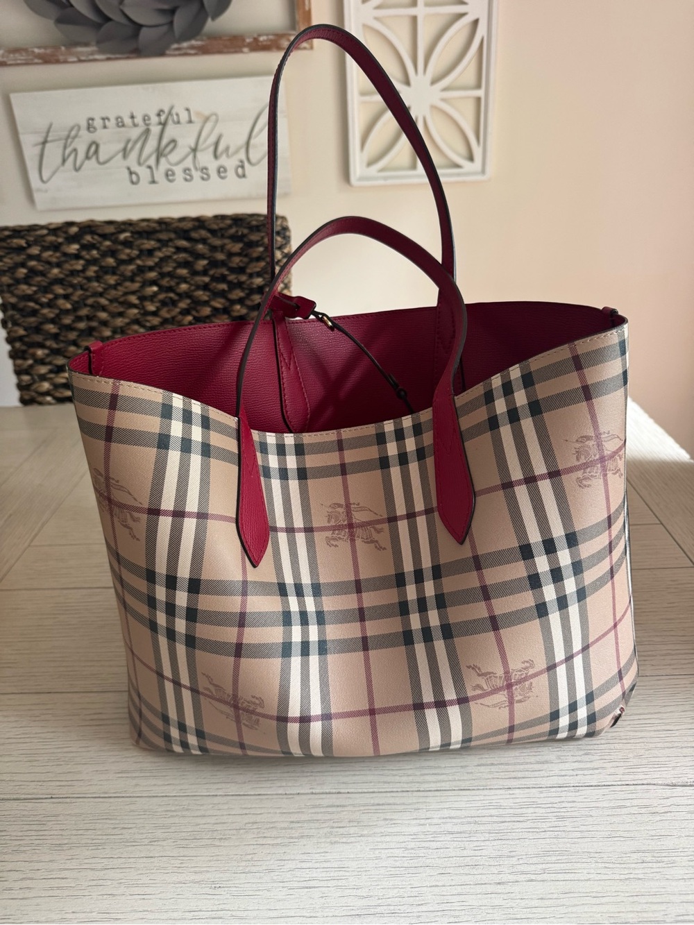 Burberry Grainy calfskin Haymarket Reversible Tote